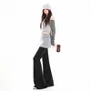Pantalones casuales para mujer para comercio electrónico transfronterizo, pantalones de yoga de imitación de dos piezas, elegantes pantalones largos grises con aberturas acampanadas, pantalones largos negros, largo extendido gris