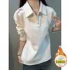 Moletom Waffle Bordado Estilo Americano com Etiqueta Vermelha para Homens, Camisa Polo Patchwork Desconstruída com Forro de Fleece para Outono e Inverno, Camada Interna Grossa de Manga Longa