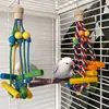 Juguete de loro cruzado Madera maciza Juguete para pájaros Cuerda de color Nudo Palo de madera Cuentas de madera Cadena para masticar Para diversión y alivio del aburrimiento Suministros para jaula de pájaros