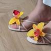 Sandalias de Estilo Resort Tailandés Gato de Hadas Flor de Orquídea Mariposa Accesorios Zapatos de Playa de Nicho para Mujer Hebillas de Zapatos de Flor