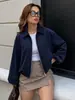 Chaqueta corta transfronteriza estilo europeo y americano con solapa y cremallera, moderna y casual, versátil para el trabajo y el uso diario, elegante, corte ajustado, simple y urbana