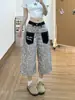 Pantalones Cortos de Mezclilla Vintage con Parches Estampado de Leopardo para Mujer, Nuevo Estilo Verano 2026, Holgados de Pierna Ancha de Longitud Media