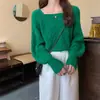 Suéter Retro de Nuevo Diseño Estilo Coreano Primavera Otoño Invierno Cuello Cuadrado Holgado Trenzado Corto Manga Larga Suéter Top para Mujer