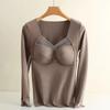 Ropa Interior Cálida de Invierno para Mujer con Almohadilla en el Pecho De Terciopelo Calentamiento Sin Costuras Ropa Interior Base Camiseta de Manga Larga