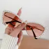 Óculos de Sol com Armação de Metal Novos Transfronteiriços Óculos Europeus e Americanos Encrustados com Diamantes Olho de Gato Pérola Óculos de Sol com Armação Grande Óculos com Senso Avançado para Mulheres