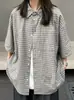 Chaqueta de camisa a cuadros estilo perezoso para mujer, nueva llegada de verano, retro americano, estilo coreano, camisa de longitud media, top de manga corta, moderno