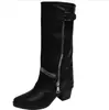 Botas Curtas de Salto Grosso com Bico Redondo Transfronteiriças 2026 Outono e Inverno Botas de Cano Médio Moda Retrô Botas para Calça Jeans Botas Femininas Plus Size Botas com Salto Bloco