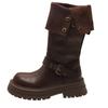 Botas Altas Plegables de Dos Usos con Hebilla para Mujer 2025 Otoño e Invierno Nuevas Botas de Moda de Caña Media con Suela Gruesa Tendencia