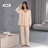 Pijama Feminino Primavera e Outono Algodão Puro Manga Longa Pulôver Pode Ser Usado Fora Roupa de Casa 100% Algodão Conjunto para Mãe de Meia-idade Tamanho Grande