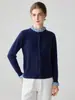 Macio e aconchegante! Cardigã feminino 100% cashmere puro de manga longa com bordas plissadas, gola redonda, abotoamento simples, suéter de tricô cinza