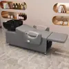 Cama de Lavado Semi-Reclinable Reposapiés Plegable Cama de Lavado Salón de Belleza Teñido de Cabello Cama de Lavado Barbería Lavabo de Cerámica Cama de Lavado
