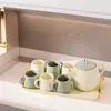 Juego de Jarra de Agua de Cerámica de Lujo Ligero para el Hogar con Bandeja, Gran Capacidad, Adecuado para Mudarse a una Casa Nueva, Vasos para Beber Agua y para Recibir Invitados en la Sala de Estar