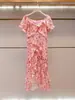 Vestido de Verano Nuevo de Alta Gama para Mujer Estilo Francés Chic Estilo Vacaciones Estampado Mangas Abullonadas Irregular de Shenzhen Nanyou