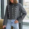 Chaqueta Estilo Europeo Inspirada en Napoleón Corte Ajustado Otoño Invierno Nueva Llegada Cardigan de Comercio Exterior Sentido del Diseño Cuello Alto Abrigo con Botones Mujer