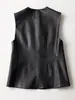 Jaqueta de Couro Preta de Comprimento Médio Feminina com Gola Alta e Cintura com Amarração, Novo Estilo Outono e Inverno, Elegante Casaco de Couro