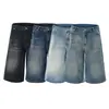 Jeans cropped de perna larga lavado estilo coreano de verão para homens e mulheres, corte solto, tamanhos grandes, silhueta emagrecedora, shorts retos, calças de comprimento médio da moda