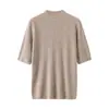 Camiseta Base de Manga Corta Xinge de Seda de Morera y Lana de Oveja para Mujer, Suave y Amigable con la Piel, Top de Punto Simple con Cuello Redondo para el Trabajo