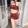 Estilo Europeu e Americano Brilhante Bronzeado Estilo Cruzado Suspensório Envolto Peito Apertado Quadril Apertado Saia Boate Sexy Uniforme Terno 8005