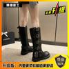 Botas Vaqueras del Oeste Botas para Niños Marrón Vintage Hebilla de Cinturón Tacón Pequeño Grueso Hasta la Rodilla Botas de Caballero