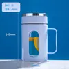 Copo de negócios com alça isolada de camada dupla, copo de vidro para infusão de chá, copo de água, separação de água e chá, chá de flores, escritório, grande capacidade, copo de presente