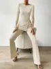 8211 Moda Femenina Elegante para el Trabajo Elegante Camiseta de Manga Larga con Cuello Redondo para Mujer Dobladillo Ventilado y Manga de Trompeta Micro