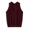 Colete Tricotado Gola V de Lã Fina Novo para Primavera e Outono Cor Sólida Sem Mangas Camisa Base Camiseta Top para Camadas