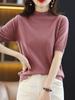 2024 Nuevo Suéter de Lana de Manga Media y Cuello Medio para Primavera y Otoño, Camiseta Base para Mujer, Suéter Delgado de Manga Media, Compañero para Traje de Mujer