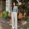 Camiseta JMSHP de punto de Tencel y lino, suave y visualmente atractiva, puramente sexy, con cuello en V para mujer, top delgado suave y versátil
