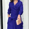 Roupas femininas de comércio exterior europeu e americano para o outono de 2026, novo estilo, vestido de cor sólida com decote V, acinturado e fenda, moderno e elegante
