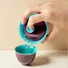 Dinastia Tang e Song Esmalte de Cor Mineral Original Roxo Interno e Externo Cerâmica Conjunto de Três Peças com Tampa Tigela para Chá Kung Fu Doméstico Tigela de Chá Tigela para Preparo de Chá