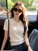 Top de punto de manga corta estilo polo de seda helada para mujer, nuevo diseño de verano 2026, nicho ajustado, top de hombro regular