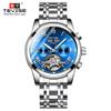 Reloj Mecánico Automático Tevise 9005 Calendario Perpetuo Tourbillon Grande 38mm Luminoso Fondo Transparente Acero Inoxidable para Hombre