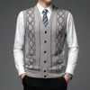 Nuevo Chaleco Cardigan Tejido para Hombres de Mediana Edad y Mayores, Cálido para Otoño e Invierno, Casual, Jacquard, Botones, Cuello en V, Manga Larga, Suéter