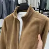 Sudadera de forro polar para hombre con cuello alto, chaqueta cárdigan con cremallera, ropa de otoño e invierno para hombre, chaqueta de forro polar gruesa y cálida de color liso