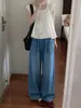 Pantalones de Pierna Ancha de Suave Denim Tencel Azul Retro para Mujer, Novedad Verano 2026 Simples Sueltos Finos Casuales de Pierna Recta