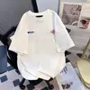 Camiseta Retro Americana Bordada com Três Listras, Manga Curta, para Homens e Mulheres, Design de Verão, Camiseta 100% Algodão, Top Oversized