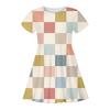Europeo y Americano Verano Nuevo Estilo Lazo Cuadros Estampado Digital 3D Vestido de Manga Corta para Niñas Vestido Casual de Princesa