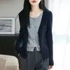 Cárdigan de Punto Redondo de Dos Piezas para Mujer de Principios de Primavera, Suéter de Lana Ajustado de Canalé, Elegante Prenda Interior y Exterior