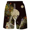 Shorts de Verão Europeu e Americano Série Caveira Impressão 3D Verão Soltos Calças de Praia Moda Casual Shorts Masculino