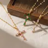 Collar para Mujer, Estilo Japonés y Coreano Transfronterizo, Collar con Colgante de Cruz Gota de Agua de Circonita Colorida, Cadena Versátil para Clavícula Moda Europea y Americana