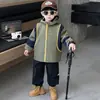Conjunto de Duas Peças Masculino Primavera e Outono Roupa de Tempestade Estilo Coreano Legal Moderno Jaqueta Corta-vento com Capuz Bebê Malandro Jaqueta Legal