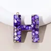 Llavero de 26 Letras Más Vendido por el Fabricante, Piedra Morada, Colgante Pequeño Semiacabado, Resina, Accesorios de Joyería DIY para Mujeres