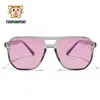 Gafas de Aviador con Doble Puente y Montura Grande Transfronterizas Fl Gafas Anti Luz Azul Bloqueo 480-520Nm con Lentes de PC Rosa
