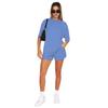 211299 Nuevo Algodón Poliéster Color Sólido Cuello Redondo Suéter Manga Media Top Moda Europea y Americana Casual Conjunto de Shorts Verano