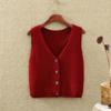 Nuevo Chaleco de Punto con Cuello en V para Mujer de Primavera y Otoño 2021 Chaleco Cardigan Chaleco Corto de Lana Ropa Exterior Pin de Caballo