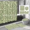 Cortina de ducha digital con diseño de flores y plantas transfronterizas, impermeable, de poliéster, para baño, juego de cuatro piezas, con separación seca y húmeda, resistente a la humedad y al moho.