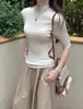 Suéter de punto para mujer con cuello medio alto, manga media, corte ajustado, nuevo modelo 2026, color liso, suéter versátil de manga corta