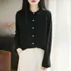 Cárdigan de punto simple y ligero con cuello polo para mujer, con un diseño de estilo francés, mangas acampanadas y tejido de punto fino, perfecto para otoño
