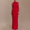 Xale de Malha Plissada Nova Moda Transfronteiriço da Amazon Saia Longa Europeia e Americana Sexy Cobrindo o Quadril Decote Redondo Vestido Slim