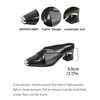 Mules de Malla con Estampado de Serpiente Negra Estilo Europeo y Americano Transfronterizos para Mujer, Punta Cuadrada Metálica, Tacón Grueso Irregular, Transpirables, Talla Grande, para Exterior, de Tacón Alto
